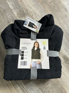 Serra Black Corduroy Puffer Vest - Quilted Sleeveless